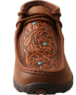 Twisted X Women's Brown Tooled Flowers Driving Moccasins - Moc Toe  -Bootmith and Co. Store 2000226799 200 FT