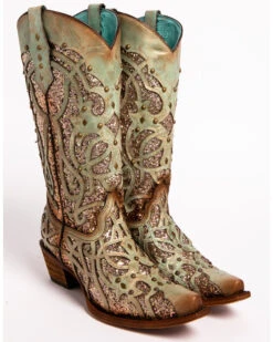 Corral Women's Mint Glitter Inlay Western Boots - Snip Toe 12 Corral Women's Mint Glitter Inlay Western Boots - Snip Toe -Bootmith and Co. Store 2000239665 300 FT