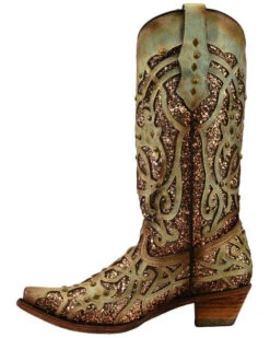 Corral Women's Mint Glitter Inlay Western Boots - Snip Toe 11 Corral Women's Mint Glitter Inlay Western Boots - Snip Toe -Bootmith and Co. Store 2000239665 300 LT