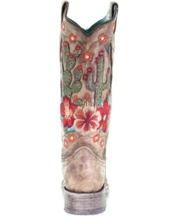 Corral Women's Cactus Floral Embroidery Overlay Western Boots - Square Toe -Bootmith and Co. Store 2000282865 251 P4