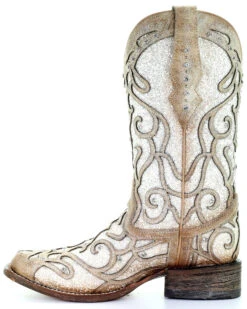 Corral Women's White Glitter Inlay Western Boots - Square Toe -Bootmith and Co. Store 2000288063 103 P3