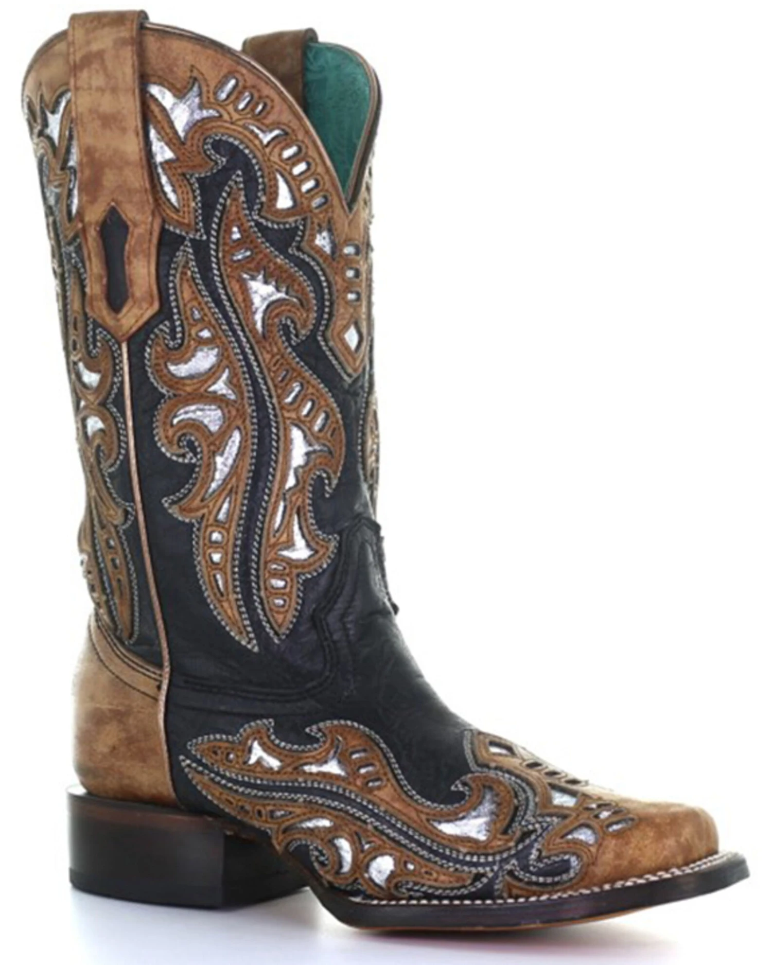 Corral Women's Metallic Inlay Embroidered Tall Western Boots - Square Toe 3 Corral Women's Metallic Inlay Embroidered Tall Western Boots - Square Toe